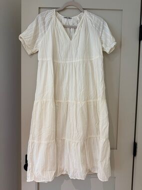Madewell Bubble-Sleeve Tiered Midi Dress in Textural Stripe, size XSP